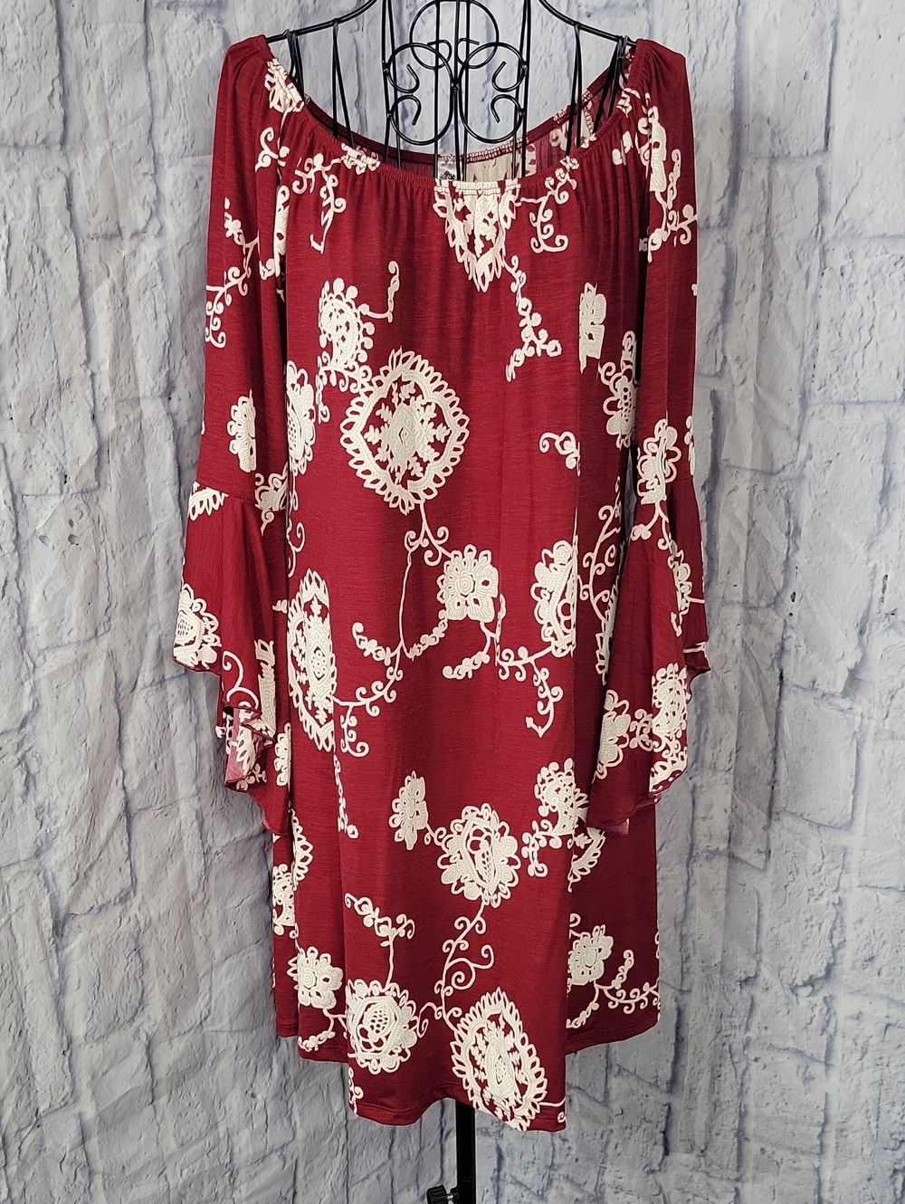 2 B Together NWT Mini Dress Large Boho‎ Red/Cream Women's